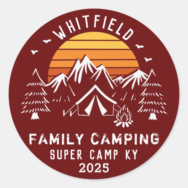 Individuelles Familienurlaub SommerCamping Runder Aufkleber (Vorderseite)