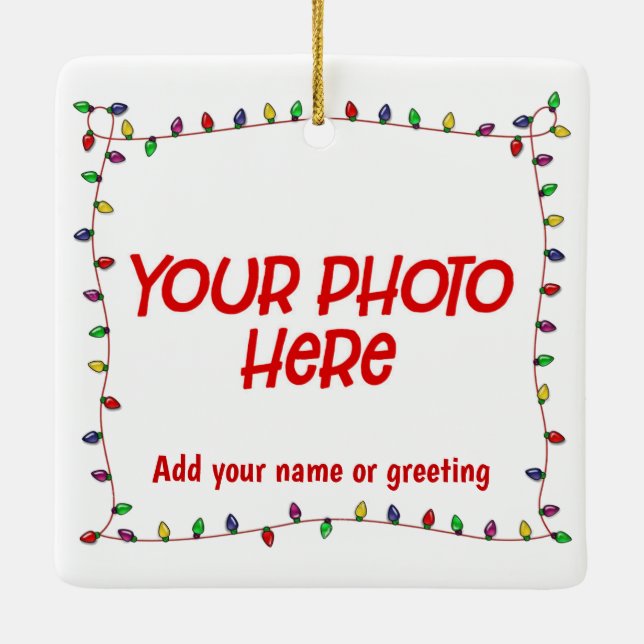 Individuelles Foto mit Weihnachtsbeleuchtung Keramikornament (Rückseite)