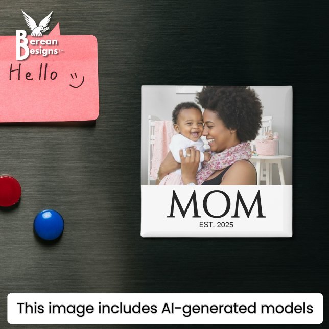 Individuelles Fotogeschenk für Mama Established Ma Magnet (Stylish MOM ESTABLISHED photo magnet with custom photo & text. Ideal Mother's day favor gift)