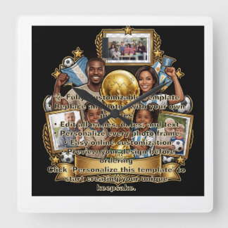 Individuelles Fußball-Vater-Foto-Collage-Geschenk Quadratische Wanduhr
