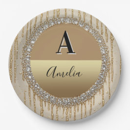 Individuelles Gold-Monogramm-Geschenk für Hochzeit Pappteller