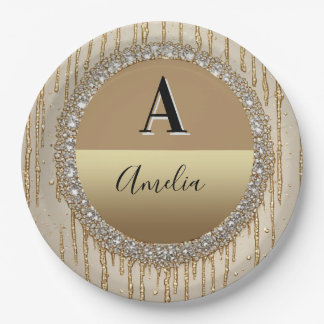 Individuelles Gold-Monogramm-Geschenk für Hochzeit Pappteller