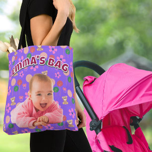 Individuelles Lila Baby-Foto mit Teddy Bears Tasche