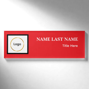 Individuelles Logo Elegantes Staubblau-Weiß-Magnet Namenschild