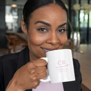 Individuelles Monogramm Elegant Minimal Rosa und W Kaffeetasse
