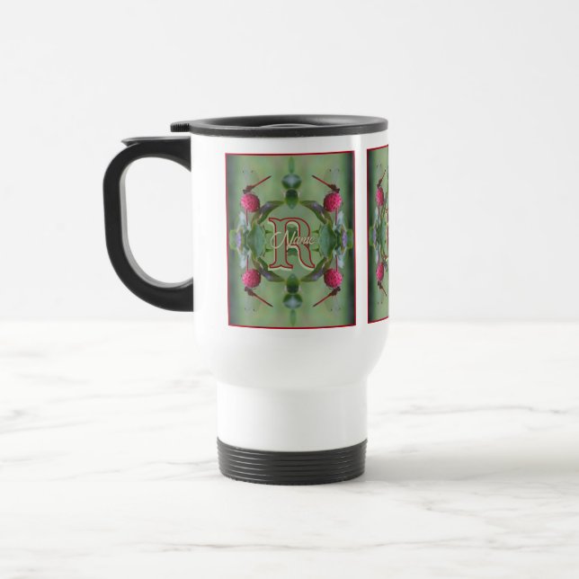 Individuelles Monogramm Ihr Anfangsname Libellenku Reisebecher (Links)