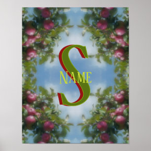 Individuelles Monogramm Ihr Anfangsname Rote Äpfel Poster