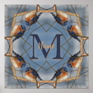 Individuelles Monogramm Ihre Anfangsbuchstabe Blau Poster