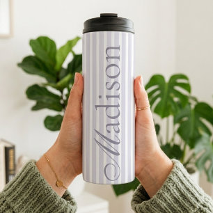Individuelles Monogramm Lavendel Streifen Geburtst Thermosbecher