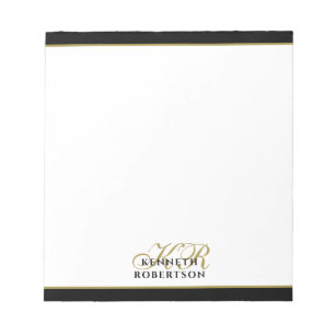 Individuelles Monogramm Minimalistisch Schwarz Gol Notizblock