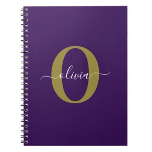 Individuelles Monogramm-Schriftname Lila Weiß Gold Notizblock