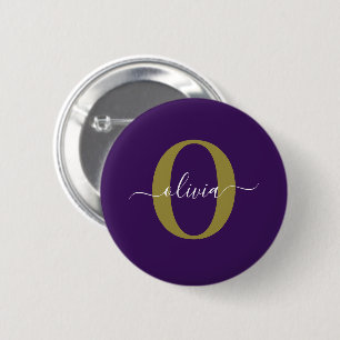 Individuelles Monogramm-Skript Name Lila Weiß Gold Button
