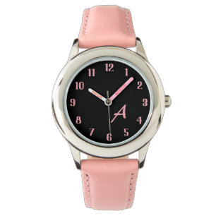Individuelles Monogramm Stylisches Schwarz-Rosa-Zi Armbanduhr