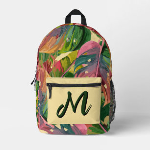 Individuelles Monogramm Tropische Blätter Farbige Bedruckter Rucksack