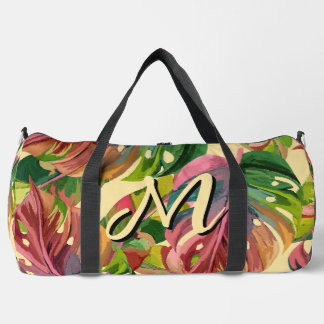 Individuelles Monogramm Tropische Blätter Farbige Duffle Bag