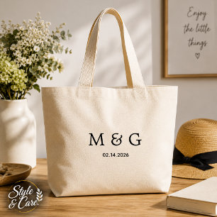 Individuelles Monogramm und Datum Personalisierte Jumbo Stoffbeutel