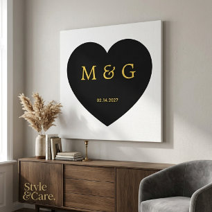 Individuelles Monogramm und Datumssymbol der Liebe Leinwanddruck