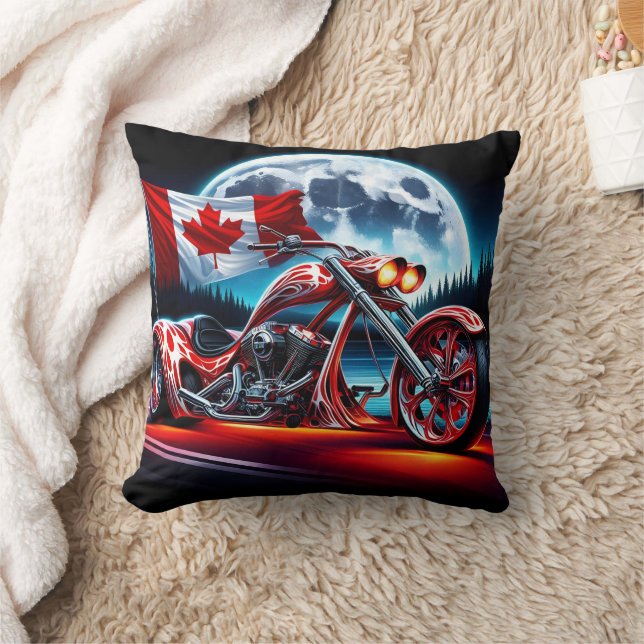 Individuelles Motorrad unter kanadischer Flagge Kissen (Decke)