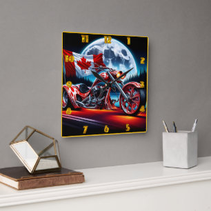 Individuelles Motorrad unter kanadischer Flagge Quadratische Wanduhr