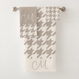 Individuelles neutrales Ivory Taupe Hahnentrittmus Badhandtuch Set