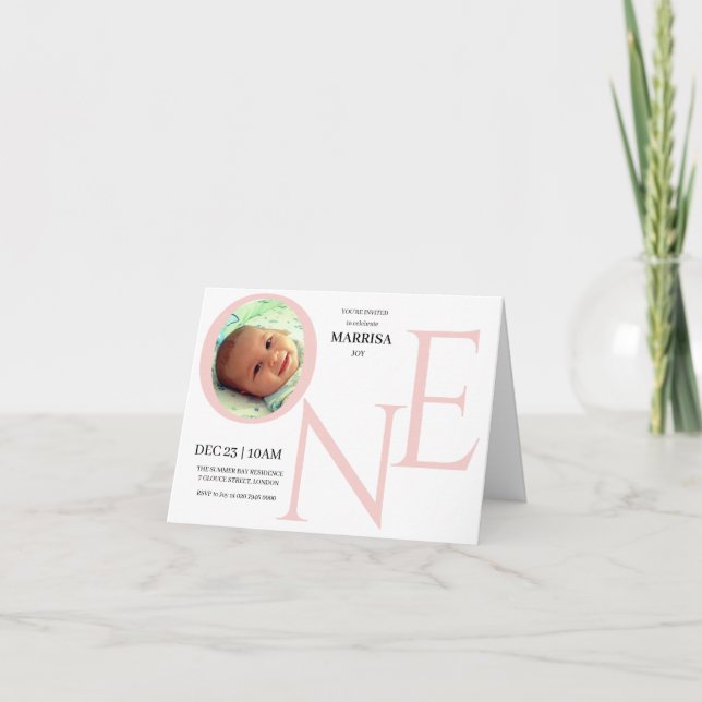 Individuelles ONE Erstes Geburtstagsfoto Einladung (Vorderseite)