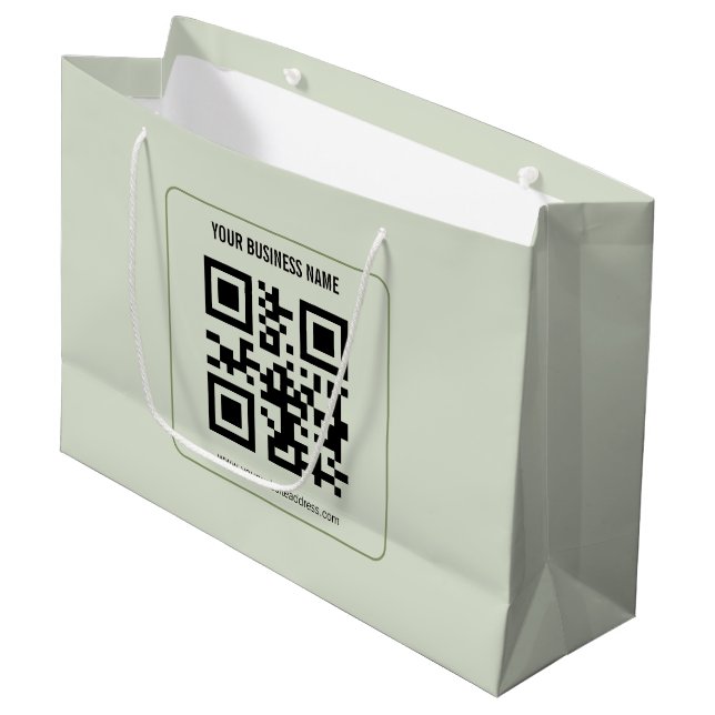 Individuelles QR-Code-Geschäftsname-Vorlage Große Geschenktüte (Vorderseite Schrägansicht)