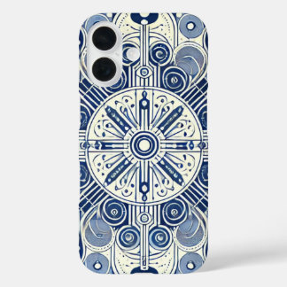 Indizes und blaues symmetrisches Design iPhone 16 Hülle