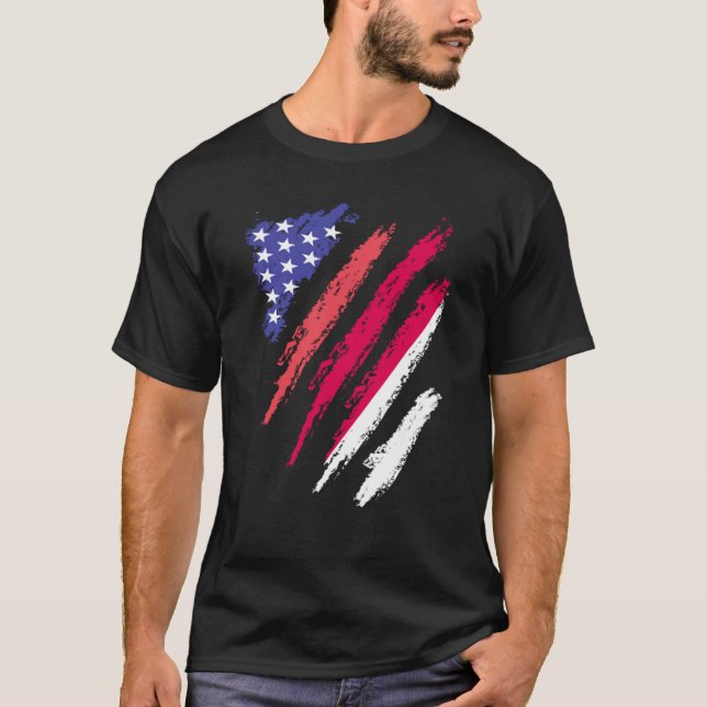 Indonesian American Patriot Grown Heart Flag Strip T-Shirt (Vorderseite)