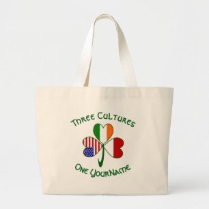 Indonesian Irish American Flags Shamrock Your Name Jumbo Stoffbeutel