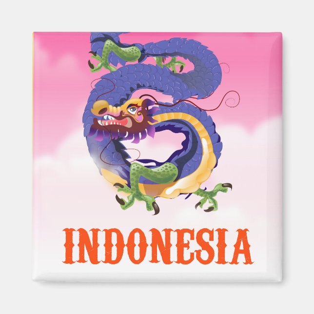 Indonesien Dragon Retroposter Magnet (Vorne)