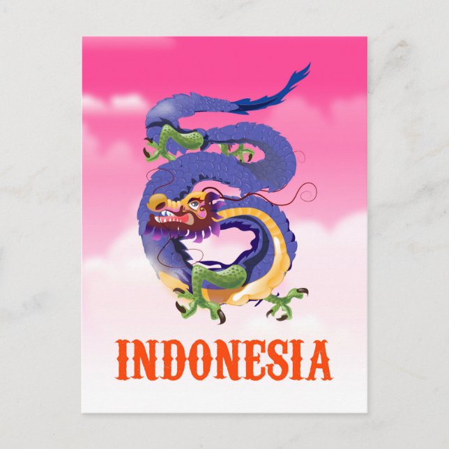 Indonesien Dragon Retroposter Postkarte (Vorderseite)