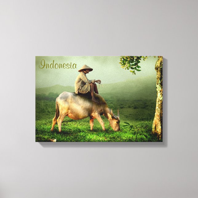 Indonesien Landschaftliche Landschaft mit Buffalo  Leinwanddruck (Vorderseite)