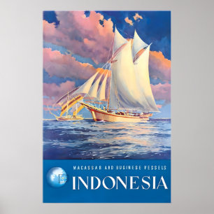 Indonesien Reiseplakat Bugis Volk Kunst Buginese Poster
