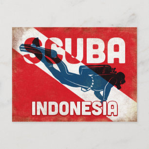 Indonesien Scuba Diver - Blue Retro Postkarte