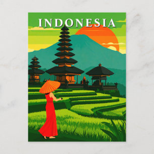 Indonesien Sunset Tempel und Reisterrassen Postkarte