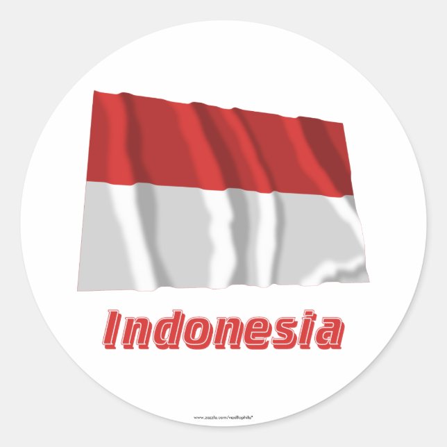 Indonesien Waving Flag mit Name Runder Aufkleber (Vorderseite)
