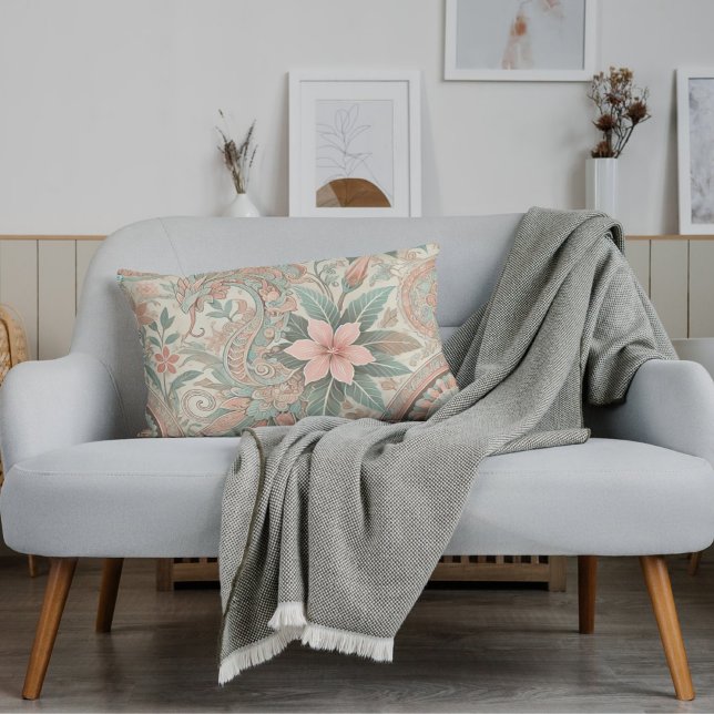 Indonesisch Batik floral Muster Boho Pink Blue Lendenkissen (Von Creator hochgeladen)