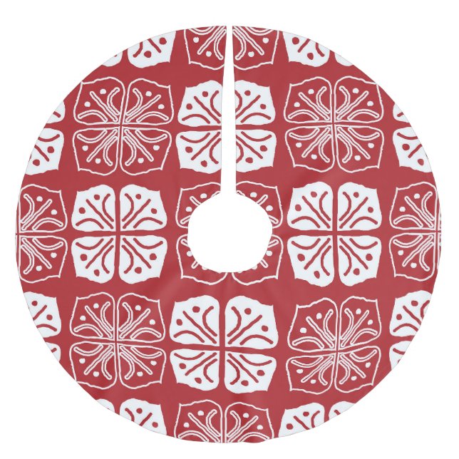 Indonesisch Batik Kawung Gurda Design Polyester Weihnachtsbaumdecke (Vorderseite)