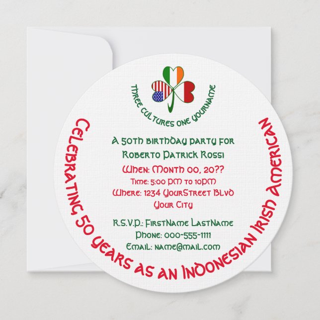 Indonesisch-irisches Kleeblatt Birthday Einladung (Vorderseite)