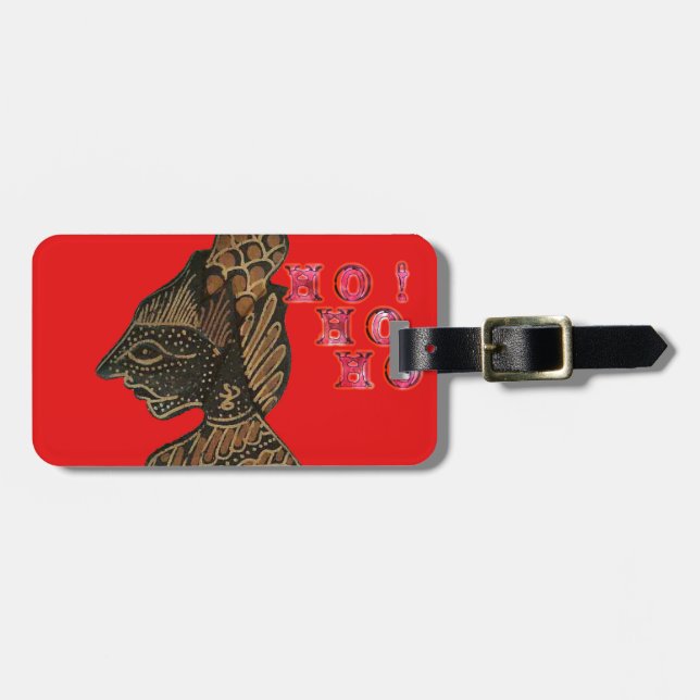 Indonesisch Shadow Puppet Hospho Design auf roter  Gepäckanhänger (Vorderseite horizontal)