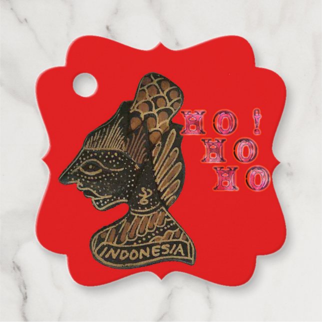 Indonesisch Shadow Puppet Hospho Design auf roter  Geschenkanhänger (Vorderseite)