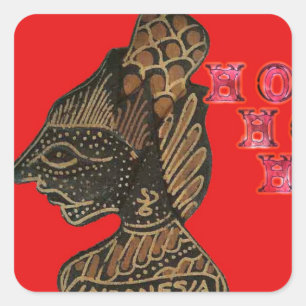 Indonesisch Shadow Puppet Hospho Design auf roter Quadratischer Aufkleber