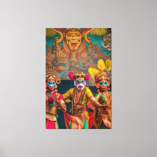Indonesische Bali Masked Dancers Leinwanddruck (Vorderseite)