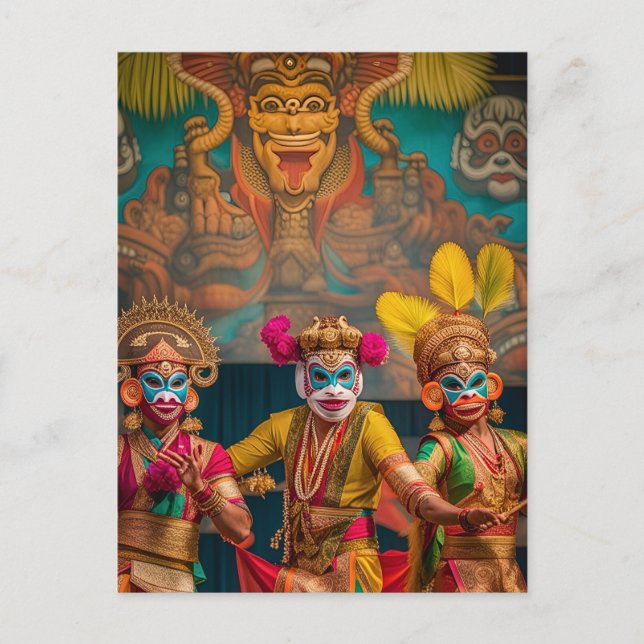 Indonesische Bali Masked Dancers Postkarte (Vorderseite)