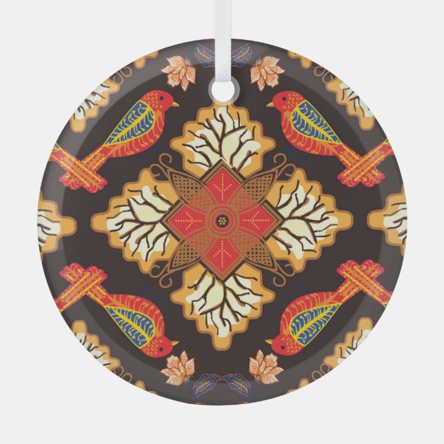 Indonesische Batik: Flora Fauna motif. Ornament Aus Glas (Vorderseite)