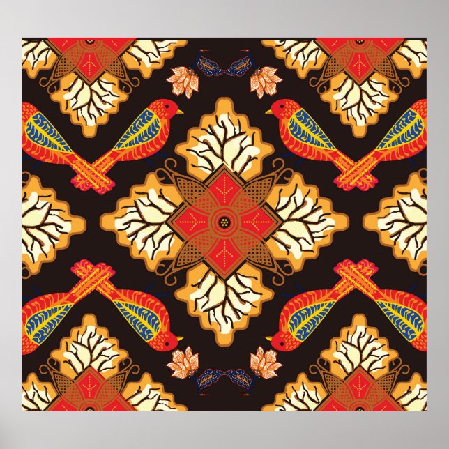 Indonesische Batik: Flora Fauna motif. Poster (Vorne)