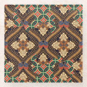 Indonesische Batik mit Pflanze: Unterschiedliche M Glasuntersetzer