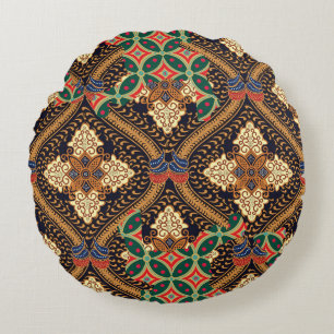 Indonesische Batik mit Pflanze: Unterschiedliche M Rundes Kissen