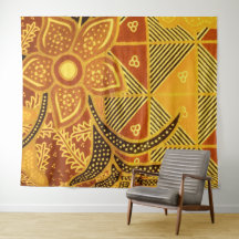 Indonesische Brown Batik Floral Wall Tapestes