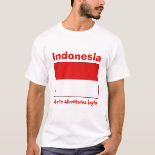 Indonesische Flagge + Karte + Text-T - Shirt